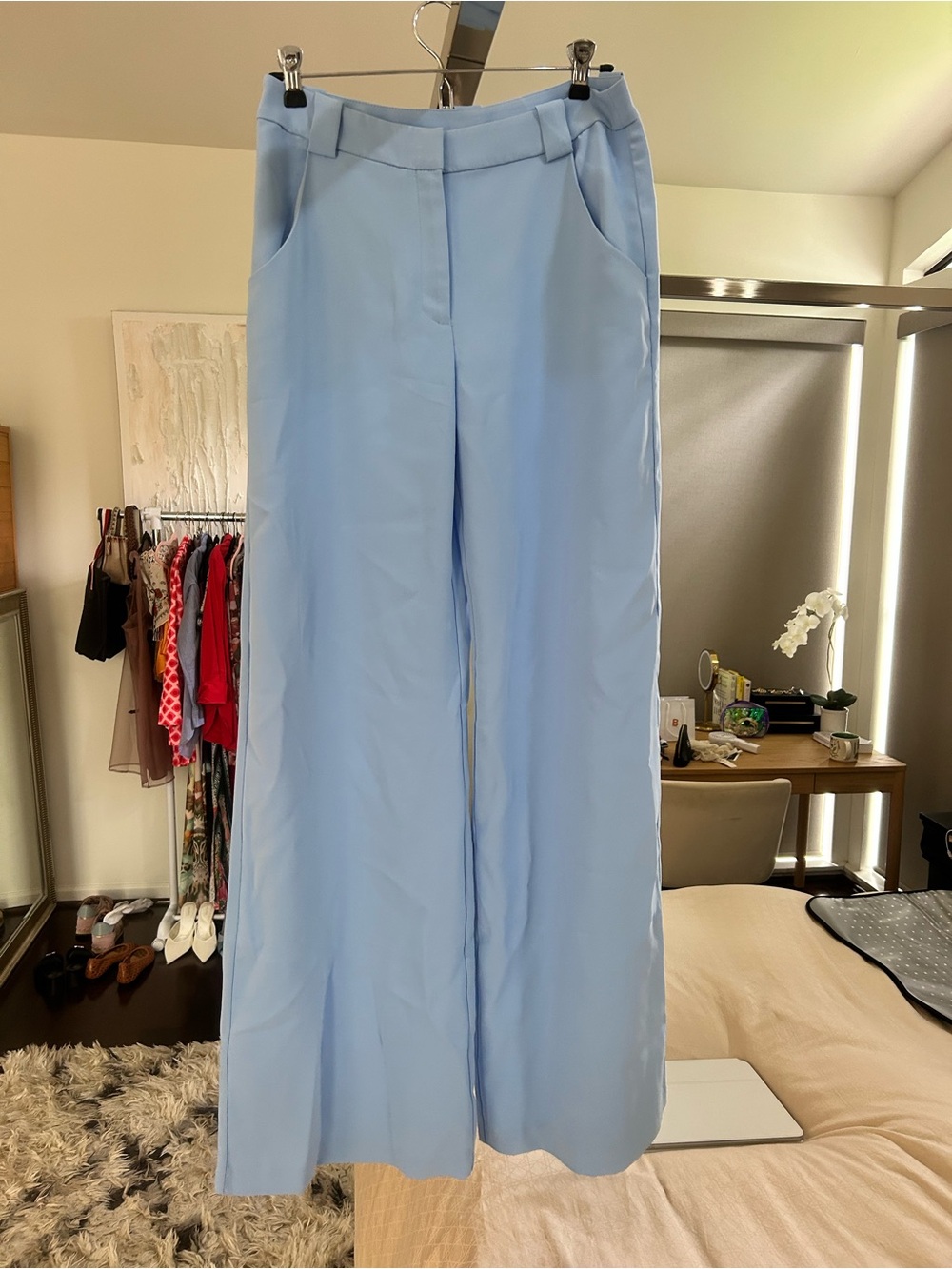 Amanda Uprichard Light Blue Wide-Leg Women’s Trousers